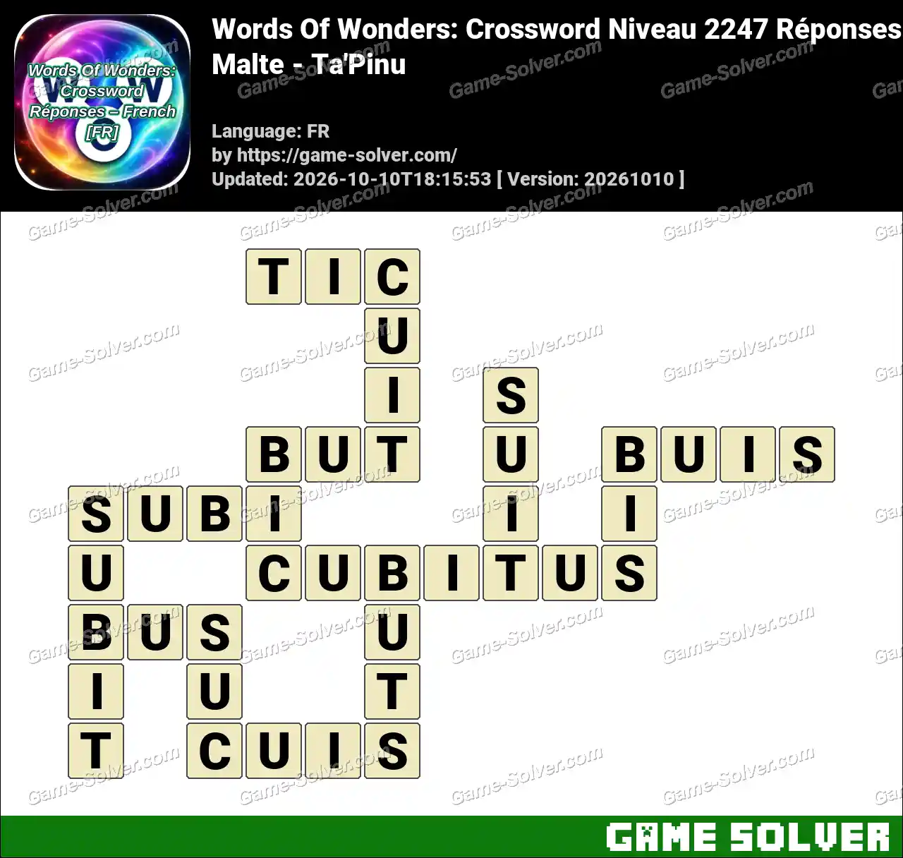Words Of Wonders: Crossword Niveau 2247 Réponses – Malte – Ta’Pinu
